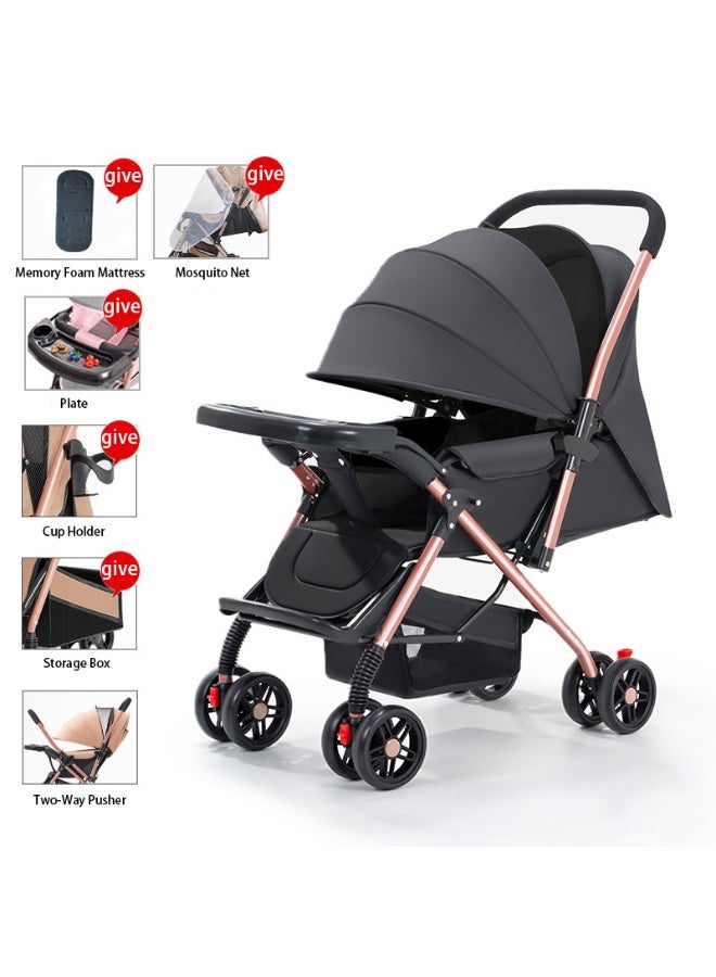 TAPIT Baby Stroller for toddlers 0-3 years One-click Foldable Lightweight Infant Travel Stroller With Storage Basket Multi-Postion Reclining Seat Comfortable and Shock Absorbent (Black) - Image 1